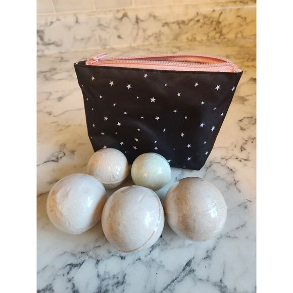 5 Piece Assorted Bath Bomb Set with Starry Cosmetic Bag Pouch - Picture 1 of 7